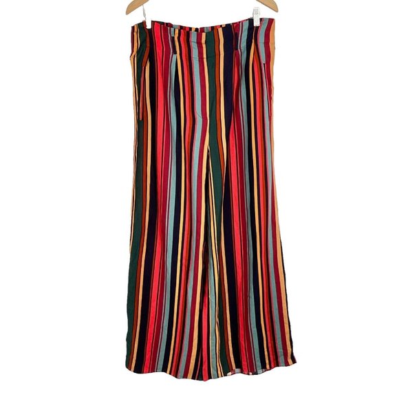 NWT Farm Rio Augustine Wide Leg Pants Women's L Multicolor Striped NO BELT - Picture 1 of 11